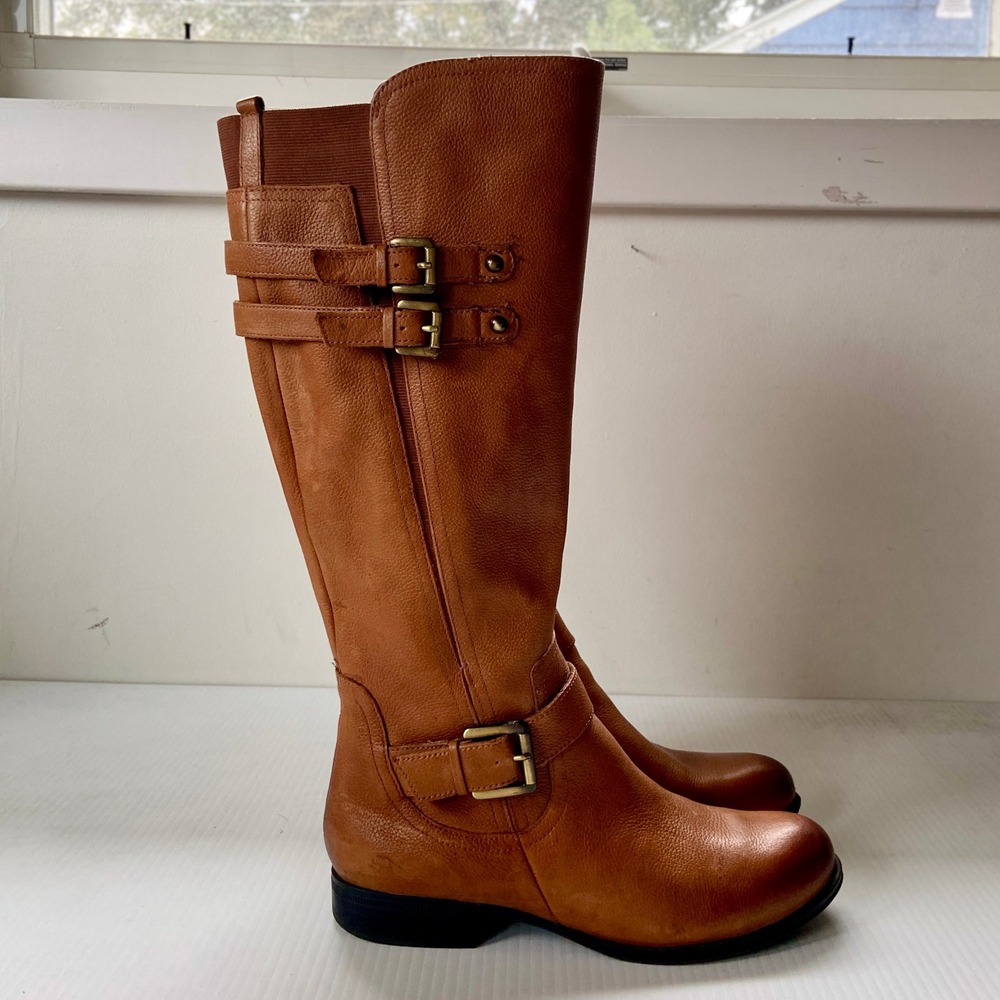Naturalizer Jessie Leather Buckle Hardware Tall Riding Boots Brown Womens 8.5W